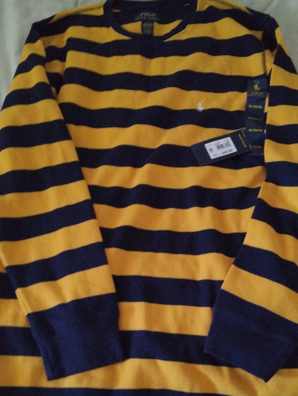 Polo by Ralph Lauren Men’s Yellow & Navy Stripe Crewneck Sweater